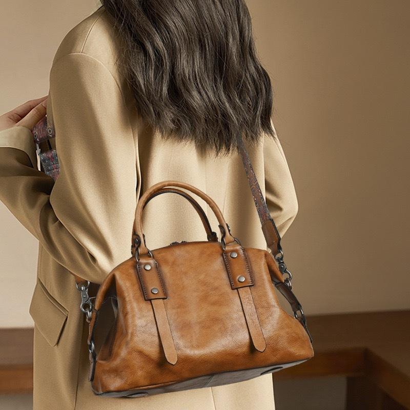 Johnature Retro Women's Bag Genuine Leather Large Capacity Handbag Soft Cowhide Versatile Shoulder Bag
