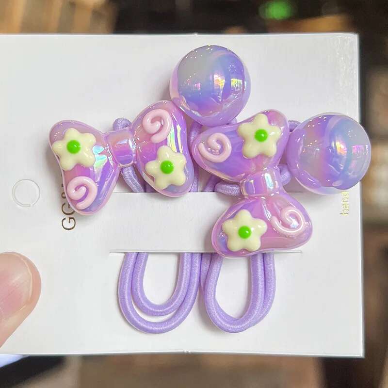 

Kids Elastic Hair Bands 1 Pair Hand Drawn Graffiti Bow Cute Princess Headwear Girls Hair Accessories Children Hair Ropes