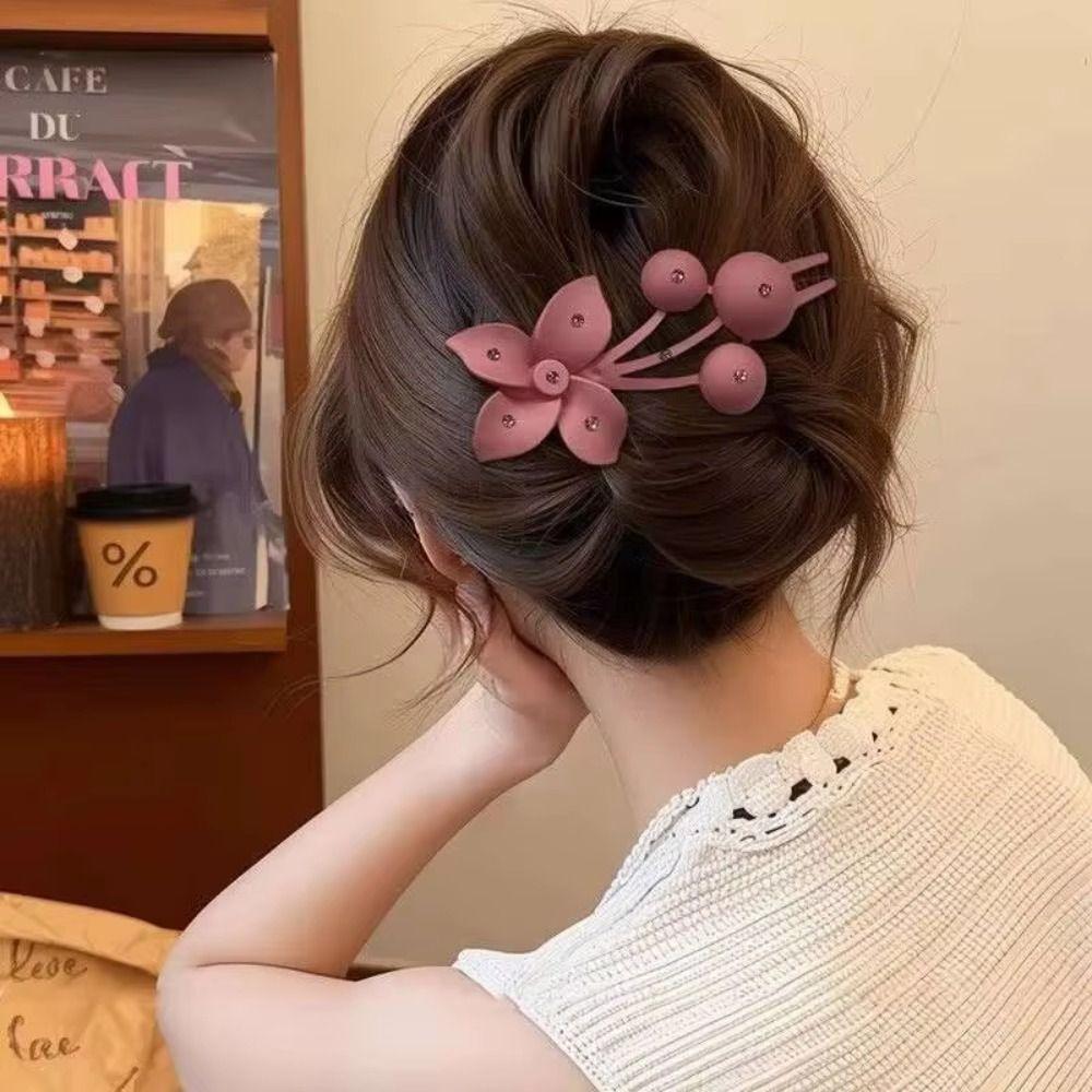 Matte Frosted Flower Hair Clips Acrylic Hair Ornament Fashion Rhinestones Flower Hairpin  Girls