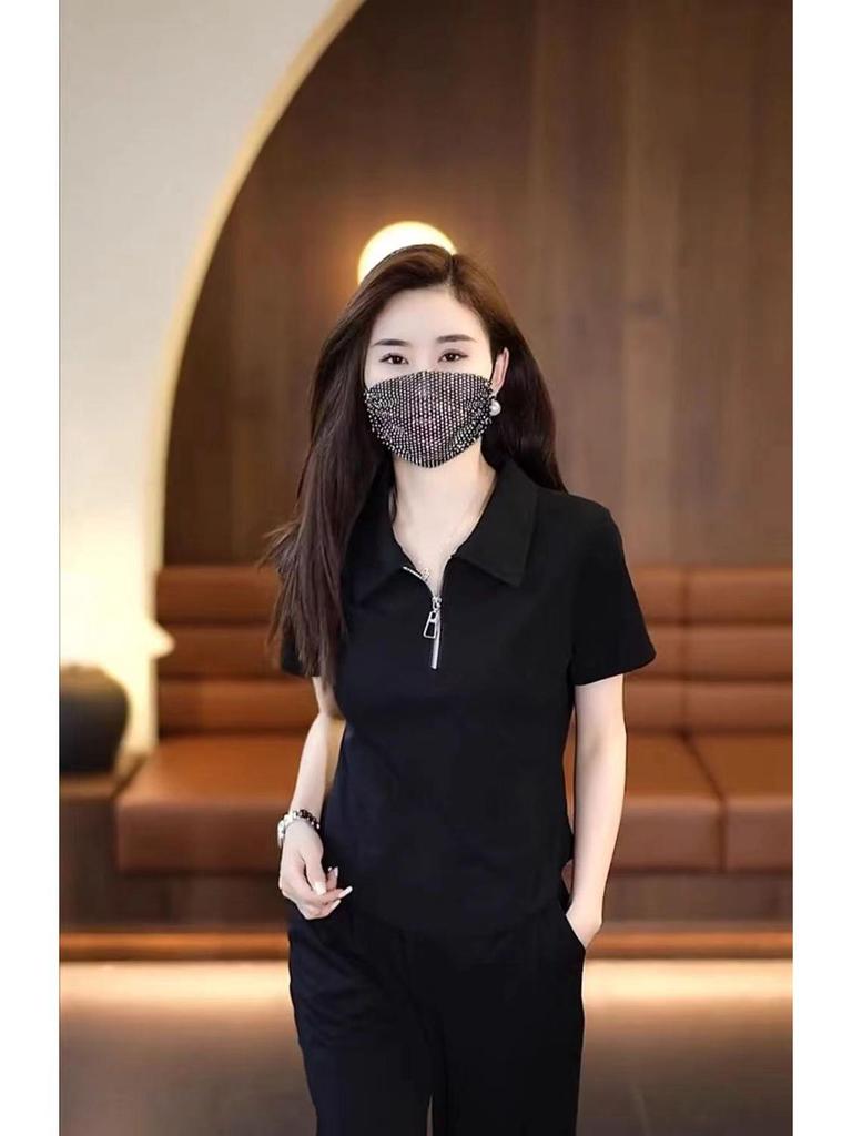 2025 Summer European Trendy Two-Piece: Ice Silk Loose Fit Short Sleeve Set for Women