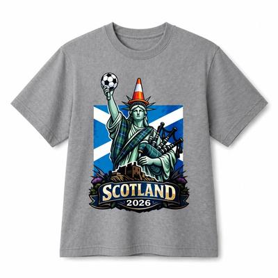 Schottland 2026 Freiheitsstatue Fußball Lustig Retro Grafik Baumwolle T‑Shirt Unisex