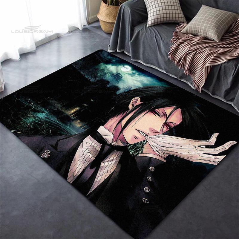 Square Flannel Black Butler Carpet Demon Butler Cartoon Decorative Floor Mat Modern Home Living Room Carpet Bedroom Rug