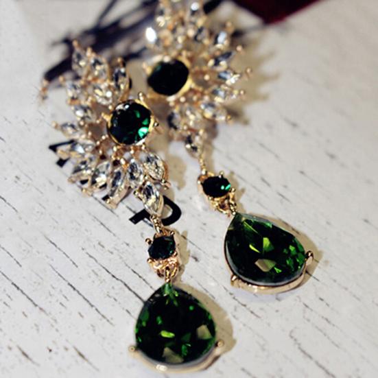 Women Wing Shape Rhinestone Long Dangle Studs Drop Earrings Jewelry Charm