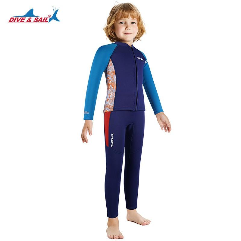 Kids 2.5mm Neoprene Wetsuit Set Long Sleeve Warm Snorkeling Dive Suit Swimming Surfing Outdoor Water Sports