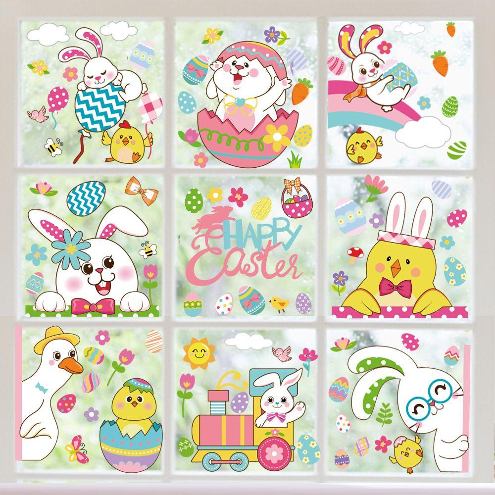 

Happy Easter Bunny Rabbit Eggs Home Decals Easter Window Stickers Wall Stickers Murals