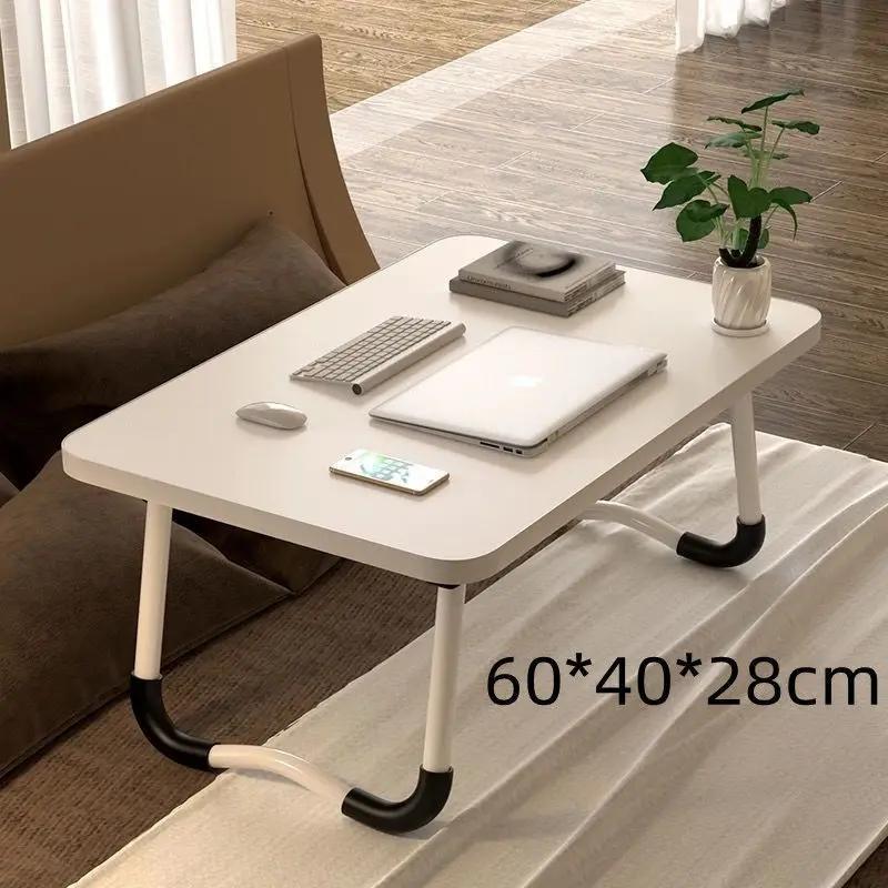 Folding Bed Desk Laptop Table Dormitory Portable Small Desks Cup Holder Slot Mobile Breakfast Table Bedroom Computer Tray Shelf