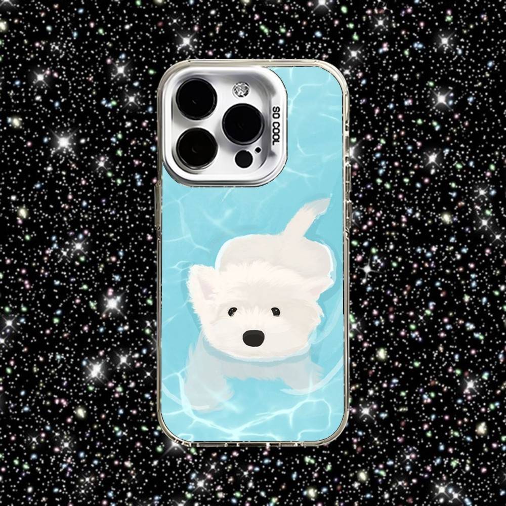 Happy Dog Cute Phone Case For iPhone 16,15,14,13,12,11,Pro,XS,Max,Plus,Mini,SE White Candy Matte Shockproof Cover