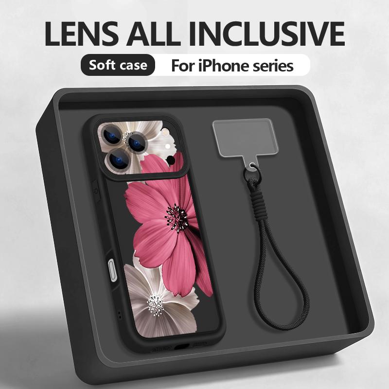 Colorful Flower Pattern Lanyard Phone Case For iPhone 17 ProMax 16 17 14 15 13 Pro Max 11 17e 16e Shockproof Silicone Soft Cover