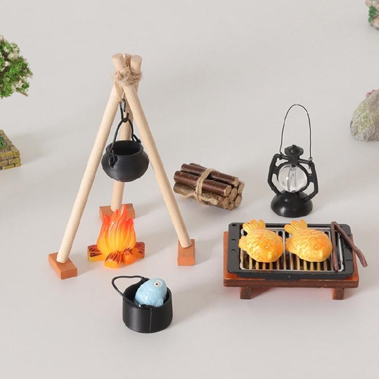 Miniatur Outdoor Camping Kochset Mit Realistischen Holzmaserungen Brennholz Und Kochutensilien Für Puppenhaus Szenen Dekorationen