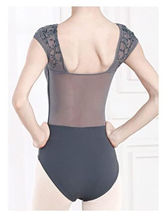 ProDance Variation Ballet Leotard with PLT006LD Gray with Size Embroidery, Adult, (Light V-Shape, M)