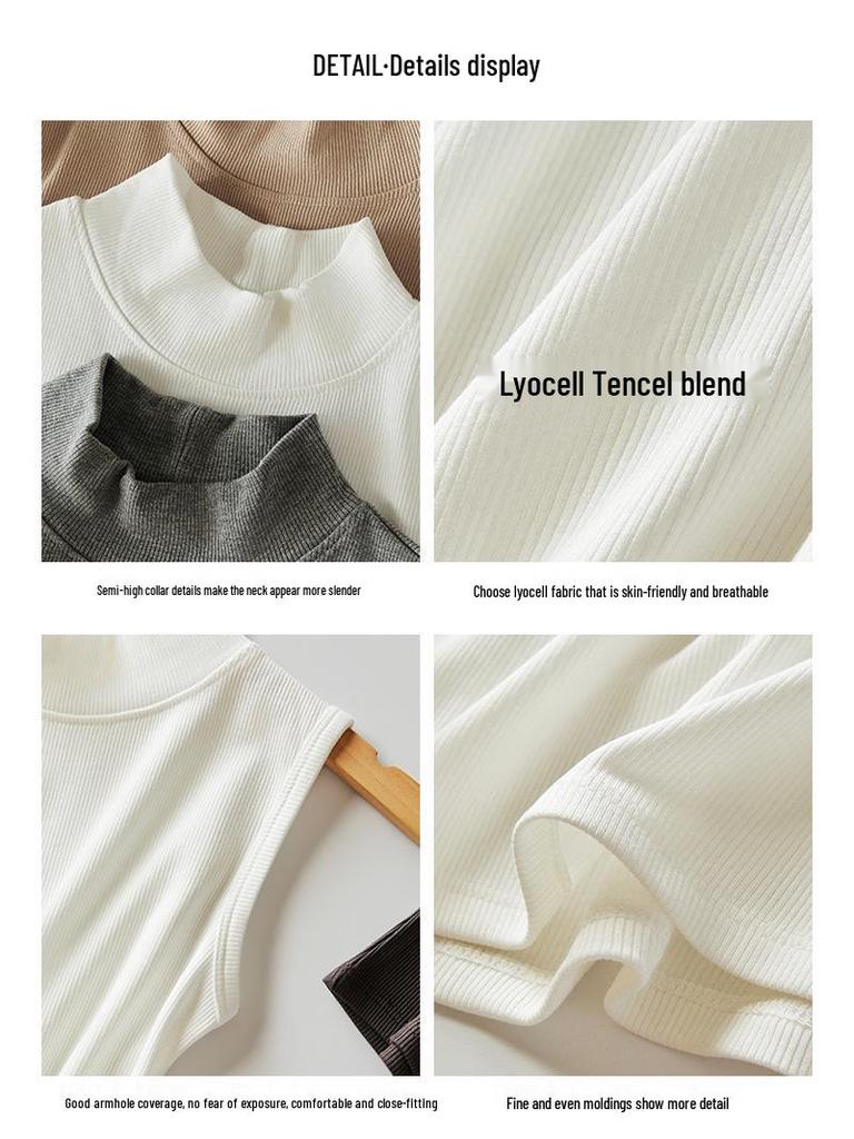 Damen formendes Tencel Tanktop mit halbem Stehkragen - Gebürstete gerade Schulter Basis-Top für Herbst/Winter