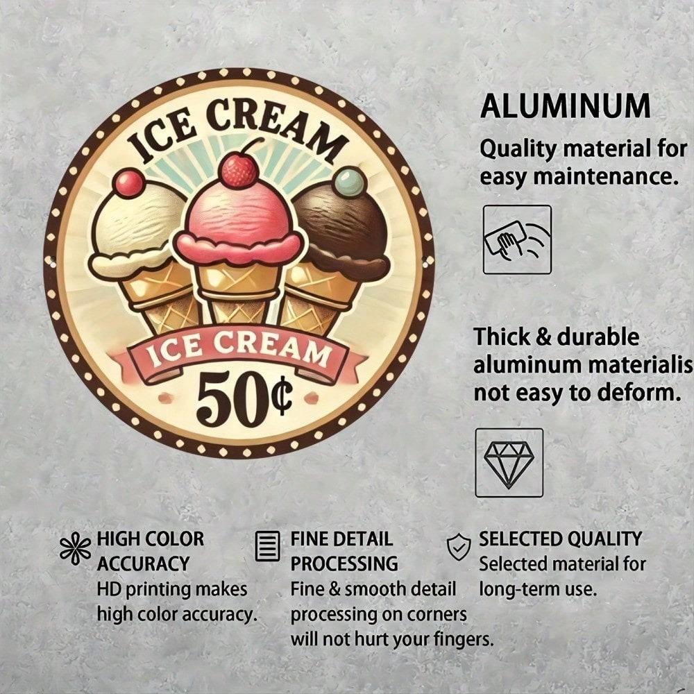 Vintage Ice Cream 8x8 Inch Metal Tin Sign Retro Wall Decor for Kitchen Cafe Bar