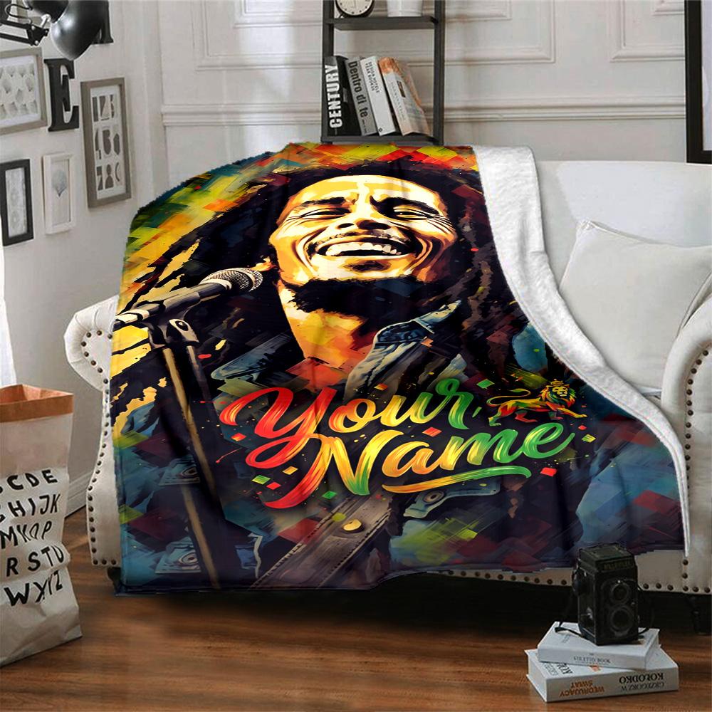 Bob Marley Personalized Text Blanket Throw Customizable Blanket Comfortable Suitable for Chair Living Room Seaside Sofa Four Seasons Multipurpose