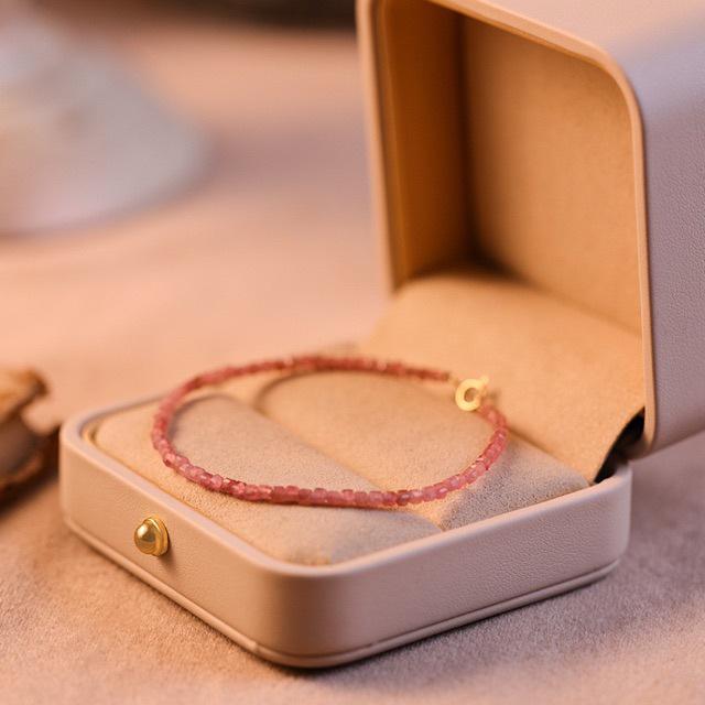 Exquisite Handmade Pink Tourmaline Bracelet for Women - Natural Beaded Crystal Jewelry