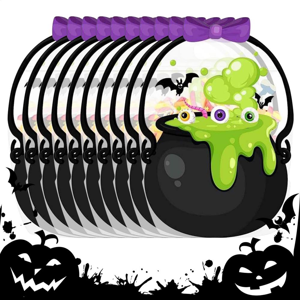 

Halloween Pumpkin Bag Resealable 10 Pieces Halloween Goodie Pouches Seasonal Decor For Fall Treats Trick Treating Candy Favor 10PCS зелений