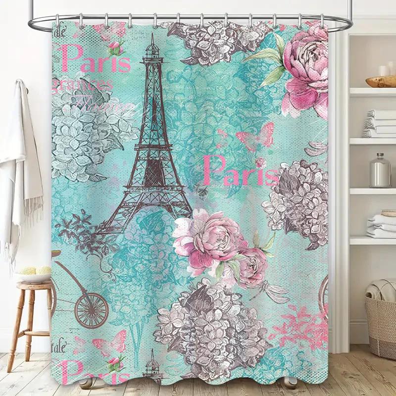 Floral Shower Curtain Waterproof Bathroom Decor Custom Printed For Girls Bathrooms Home Decoration.