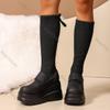 Fashion Knitting Elastic Thick Bottom Long Sock Boots for Women Black Wedges High Heels Autumn Chunky Punk Style Female Knee High Botas