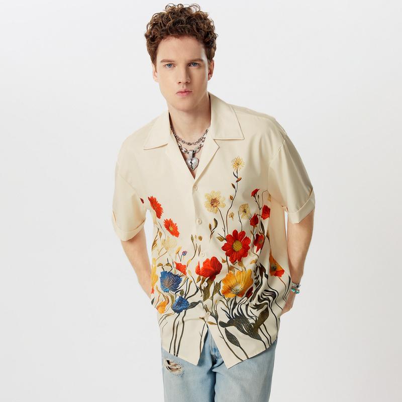 INCERUN Men Floral Printed Short Sleeve Hawaiian Shirts Oversized Lapel Buttons Tops