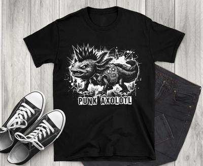 Punk Axolotl T-Shirt, Edgy Amphibian Tee, Alternative Goth Grunge Animal
