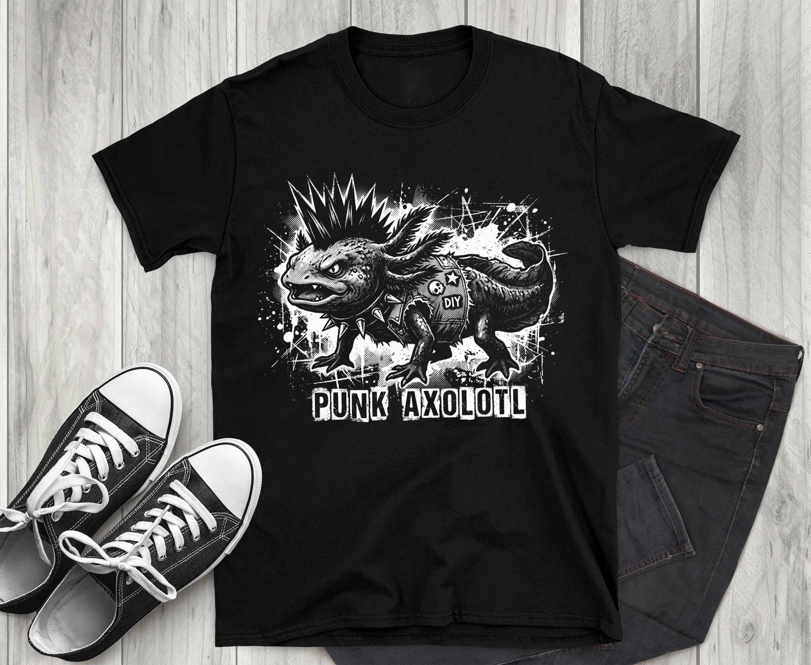 Punk Axolotl T-Shirt, Edgy Amphibian Tee, Alternative Goth Grunge Animal 2XL