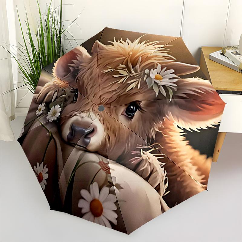 

1pc Flower Crowned Fawn Automatic Opening and Closing Umbrella - Small Umbrella Suitable for Various Occasions, Portable 3-Fold Small Umbrella for Men