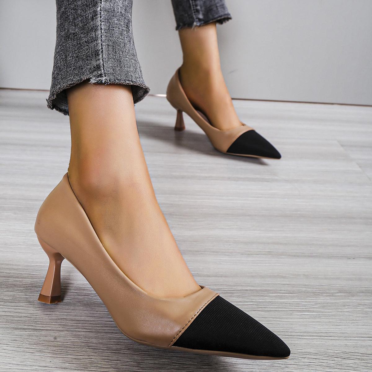 

Женские туфли-лодочки с острым носком, модельные туфли на высоком каблуке, туфли-лодочки в стиле пэчворк с черным носком, офисная женская обувь, Zapatos Mujer