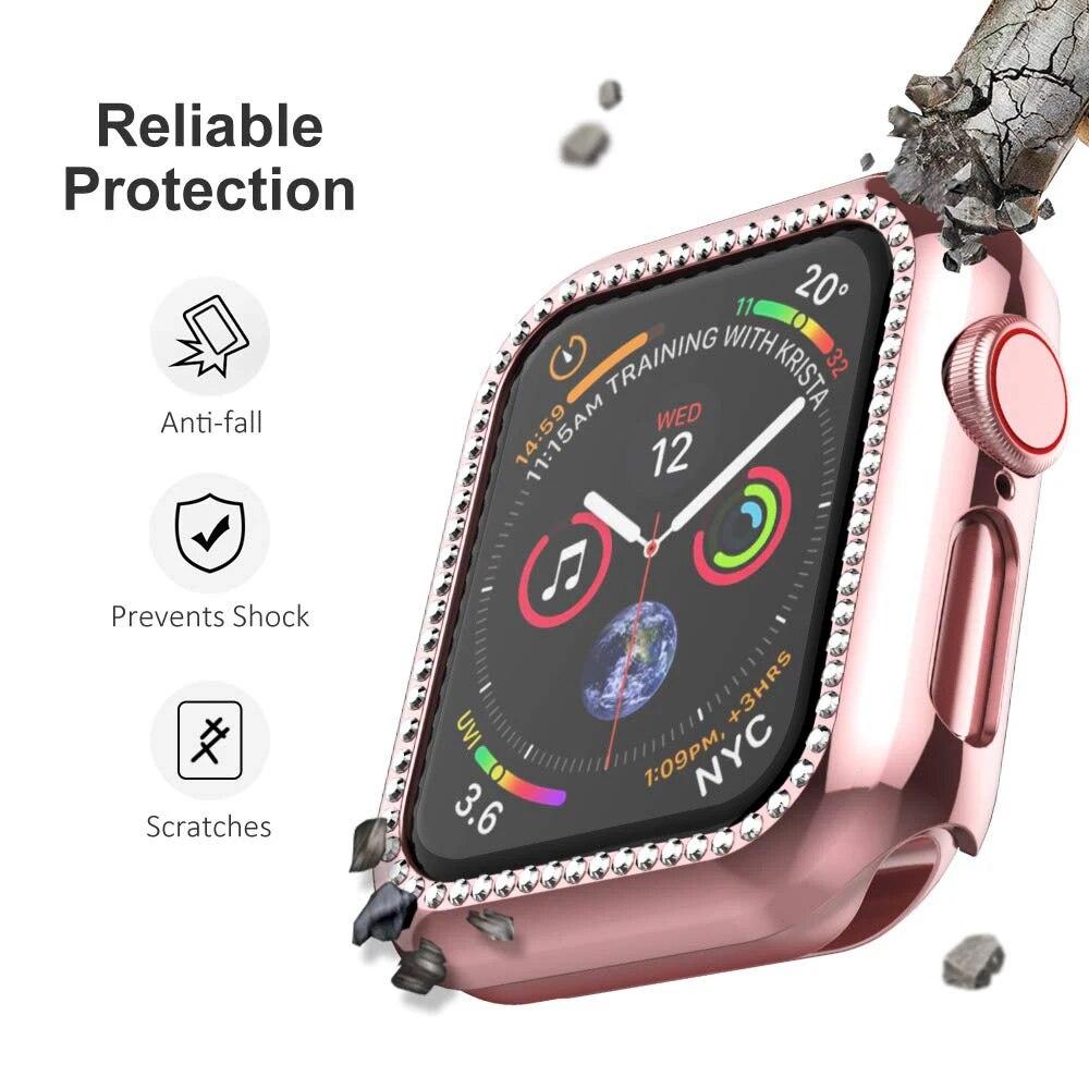 Glass+Cover For Apple Watch Case 49mm 45mm 44mm 42mm 38mm Bumper Diamond Protector Accessories iWatch Series 9 8 7 6 5 4 3 2 SE 41mm 40mm