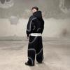 Gothic Streetwear Hooded Zip-Up Sweatshirt With Graphic Print Unisex Oversized Fit Casual Outerwear
