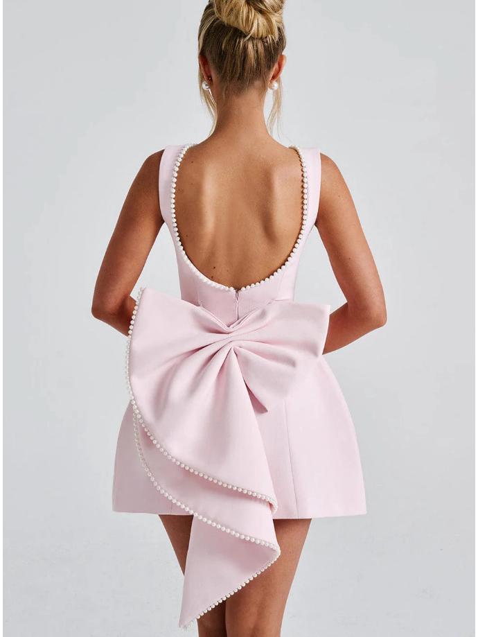 Women's Summer Pearl Bow A-Line Fashion Slim Dress