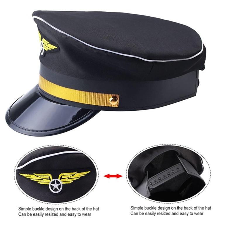 Flugkapitän-Kostüm für Erwachsene, Piloten-Cosplay-Accessoire, Uniform, Schulterklappen, Hut, Krawatte, Flugbegleiter-Rollenspiel-Outfit