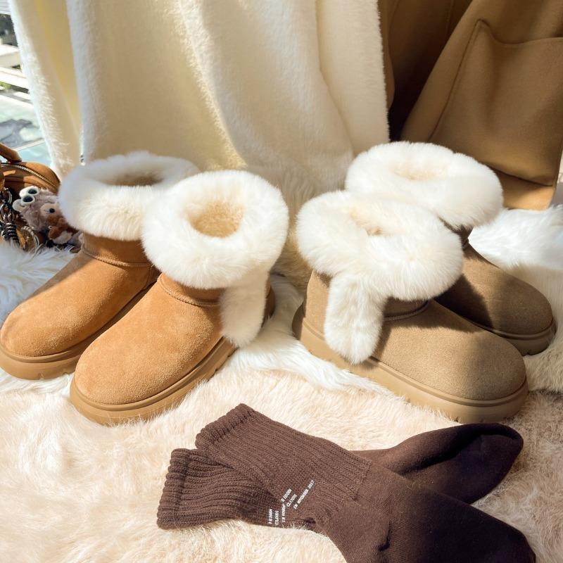 New Round Head Thick Sole Heightening Cotton Shoes Warm and Piled Thickened Rabbit Mao Mao Sangpo Snow Boots Women's Winter