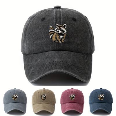 Fashion Washed Cotton Baseball Caps Raccoon Print Sun Hats Men and Women Soft Top Denim Hat Casual Hip-hop Cartoon Sunshade Hat