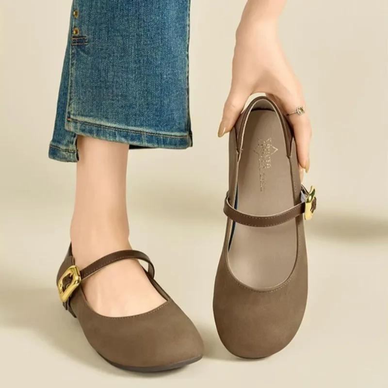 Fashion Ladies Footwear Splicing Color Elegant Party With Heel Round Toe Women's Flat Shoes Khaki Woman Comfortable 2025 Summer Stylish