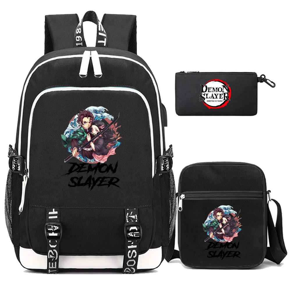 3Pcs/set Cartoon Demon Slayer Printed Backpack Large Capacity Bookbag Student Boy Girl School Bag Outdoor Laptop Travel Bag Gift
