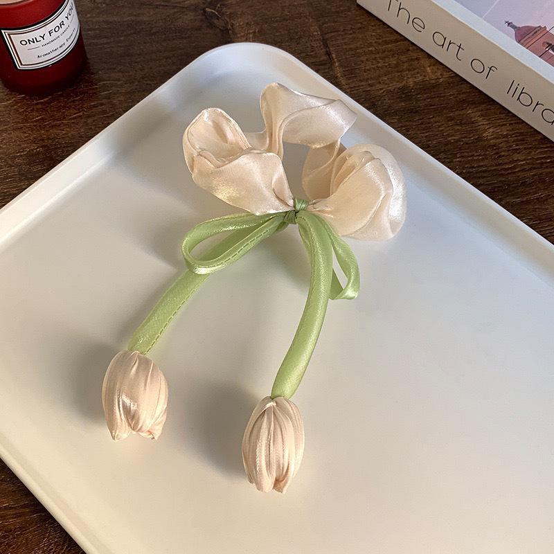 Chouchou d'été en satin et tulle à pois violets - Élastique à cheveux pour femme à haute élasticité