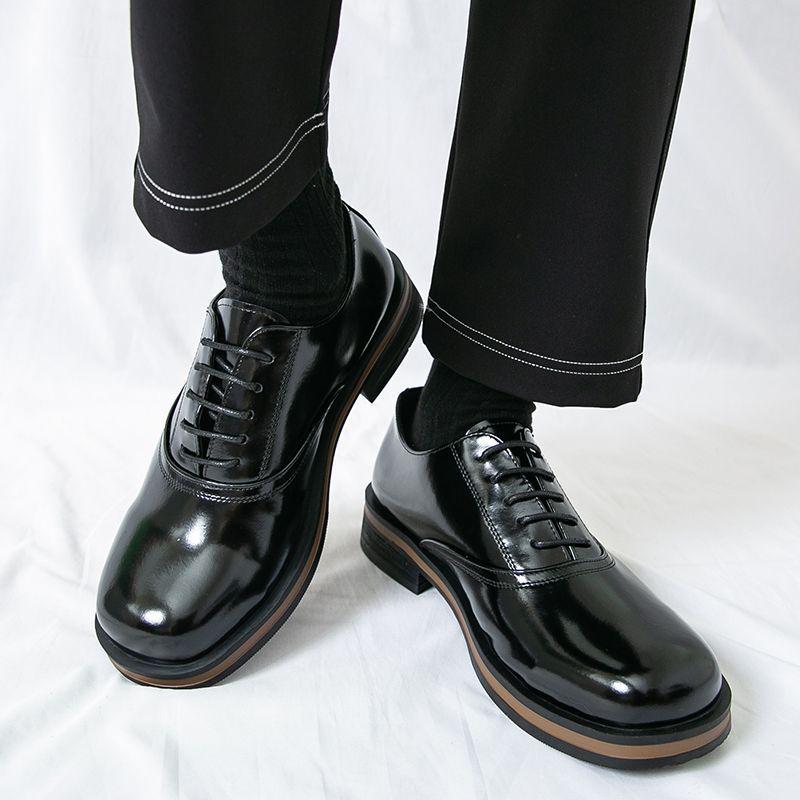 

Premium Men s Brown Leather Round-Toe Derby Shoes with Thick Sole & Height Boost, Perfect for Weddings & Casual Business Outfits Default Option