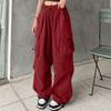 Women's Wide-Leg Athletic Pants with Multiple Pockets, Drawstring and Tapered Ankles