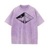 Rectangular Black Mountain Pure Cotton Men Tops  Tees Vintage Mother Day Retro Washed T Shirts Loose Round Neck Washed T Shirts