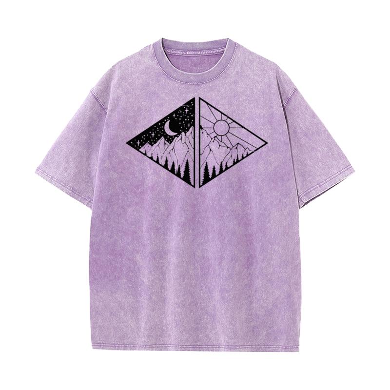 

Rectangular Black Mountain Pure Cotton Men Tops Tees Vintage Mother Day Retro Washed T Shirts Loose Round Neck Washed T Shirts S