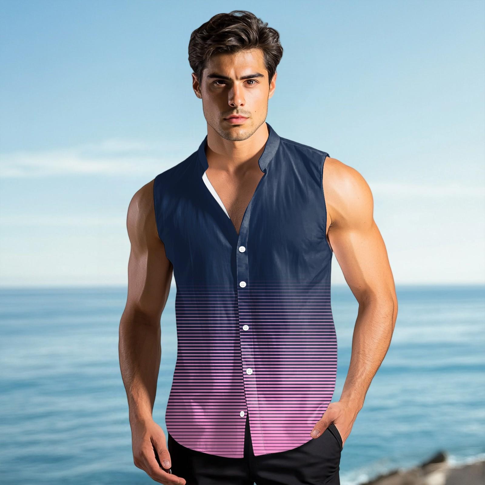 

Мужская модная рубашка без рукавов с лацканами на пуговицах и жилеткой M