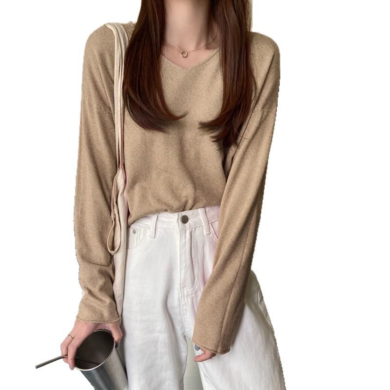 2026 Korean V-Neck Long Sleeve Knit Pullover Sweater for Women