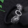 Classic Punk Jungle King Metal Lion Buckle Leather Bracelet Charm Men 'S Rock Riding Jewelry Gift