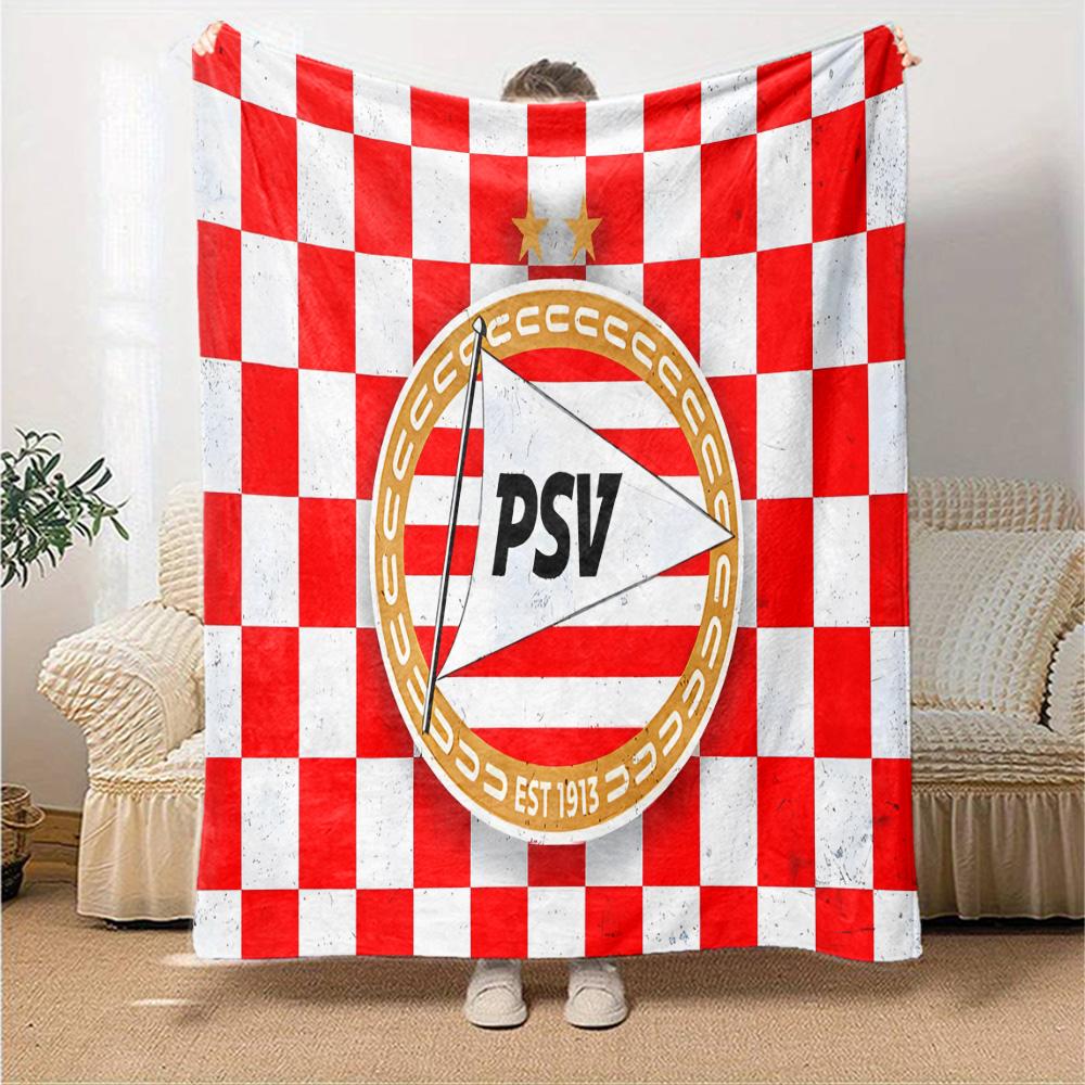 Psv Sportemblem Flanelldecke, Weiches Polyester, Modernes Design, Ganzjahres für Camping, Reisen, Geschenke für Feiertage oder Geburtstage