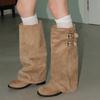 New Retro Chunk-heeled Pleated Ankle Boots for Women with Belt Buckle Shoes and Trouser Leg Boots