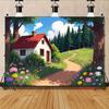 2D plane a small wooden house in a vibrant forest suitable for decorating for various party activities polyester fiber