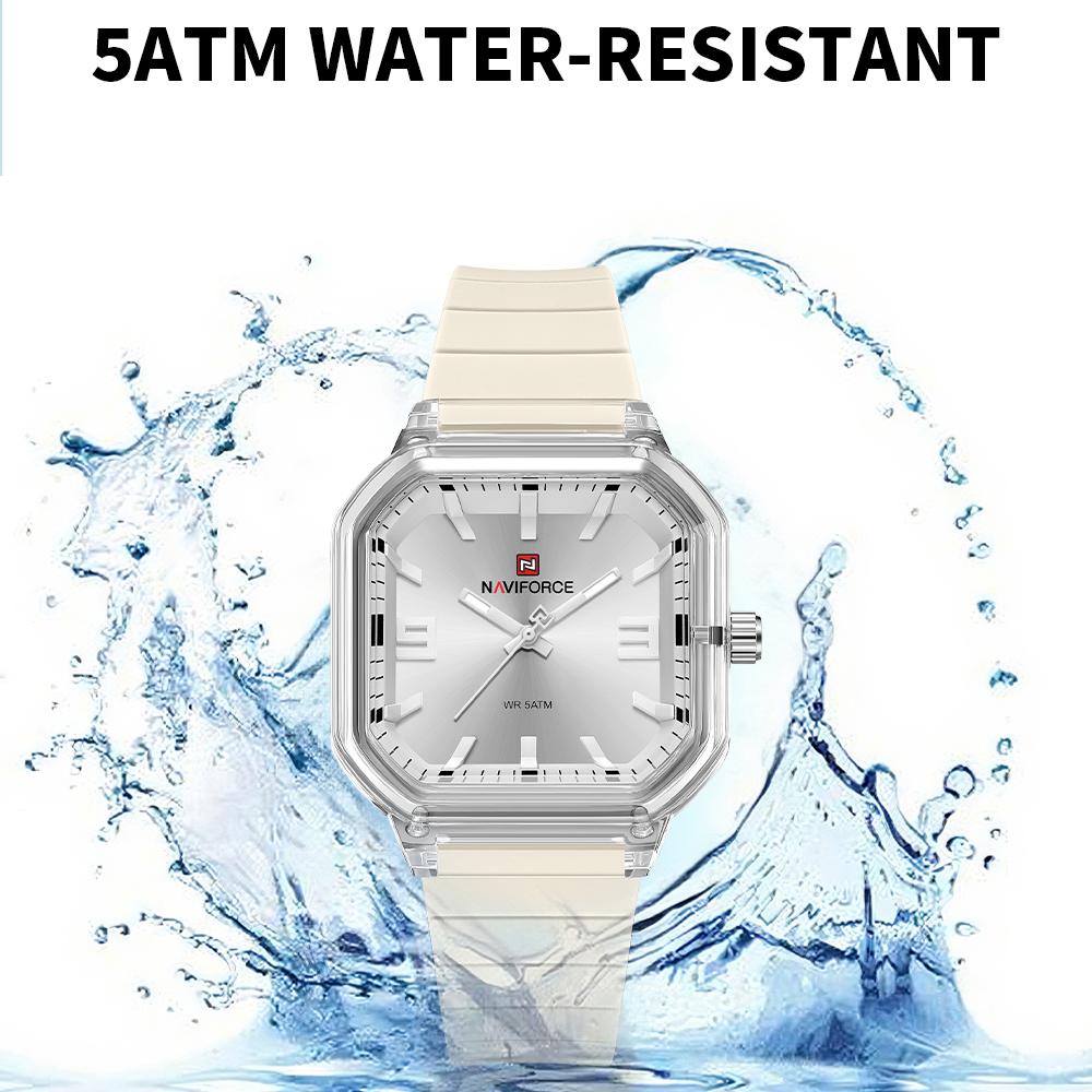 NAVIFORCE Original Women Square Watch Quartz Luminous Pointer Simple Lightweight Silicone Strap Waterproof Women Lady Casual Fashion Watch NF6108