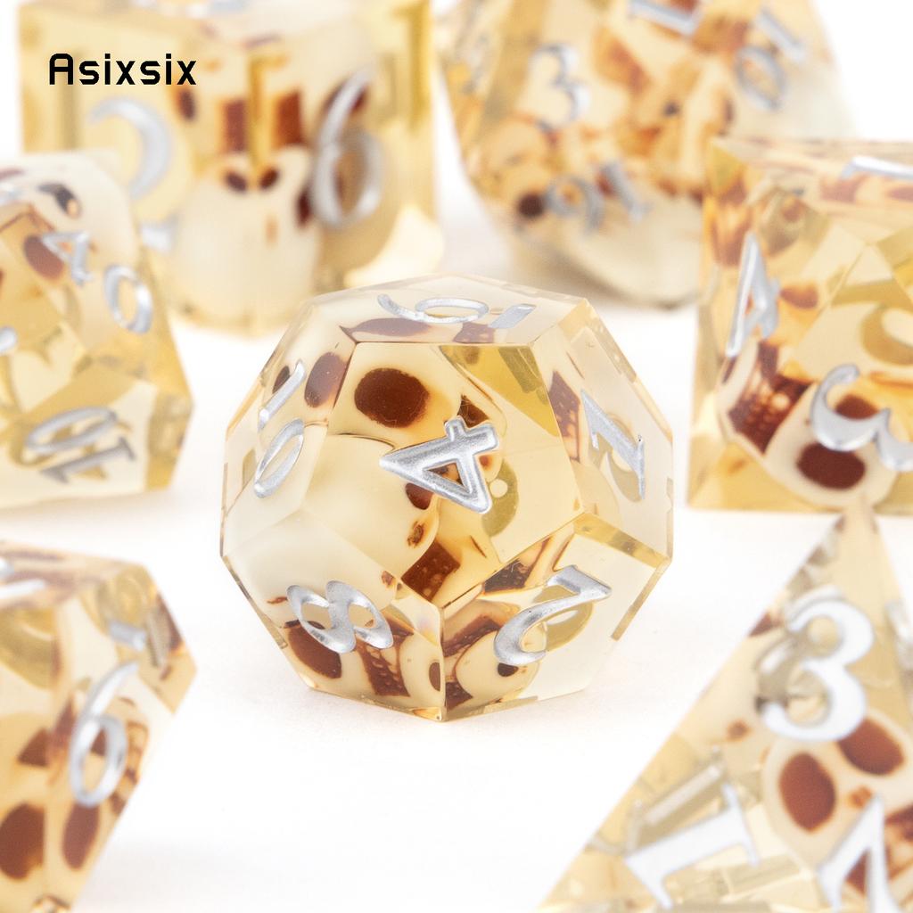 7 Pcs Yellow Skull Resin White Number Sharp Edge Dice Polyhedral Dice Suitable For Role-Playing Dice PropBoard Game Gift