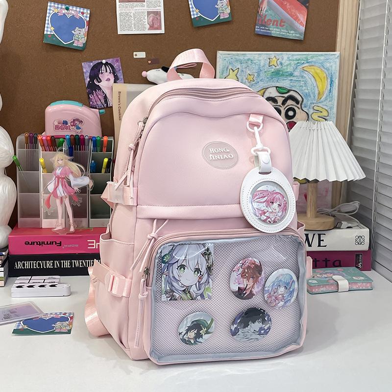 Schoolbag Double shoulder transparent pain bag Student 2nd to 6th grade Junior high school large capacity schoolbag Millet bar storage pain layer 