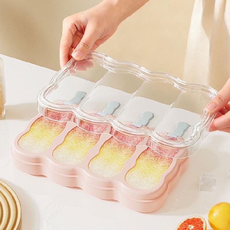Plastic Ice Molds With Stick for Parties and Gatherings Easy Releases 4 Compartments Popsicles Moulds Ice Cream Molds