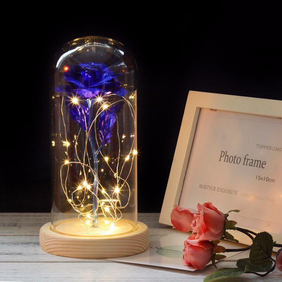 The Gold-plated Red Rose with LED Light In Glass Dome for Wedding Party Mother's Day Gift